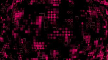 Appearing and disappearing 2d Magenta red circles and squares digital curve background, dark futuristic background video