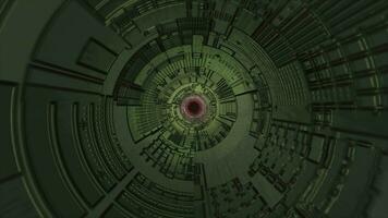 Dark science fiction cylindrical tunnel with electronic chip texture background video