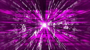 Pink floating particles in digital technologic 3d cyberspace with light rays video