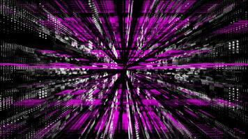 Pink and white floating particles in digital technologic 3d cyberspace blurry background video