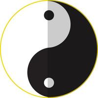 Yin and yang icon with yellow border and half shadow. vector