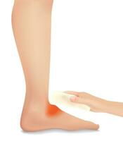 Paste a medical gel sheet To treat the scar in the foot. vector