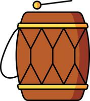 Musical drum with stick icon in brown and yellow color. vector