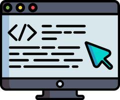 web codificación o programación en computadora pantalla icono en plano estilo. vector