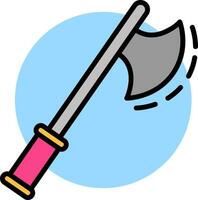 Gray and Pink Axe icon on blue circle background. vector