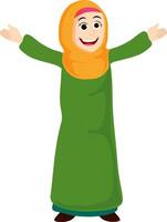 Illustration of cheerful islamic woman. vector