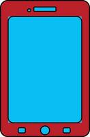 Red and blue smartphone in black line art. vector