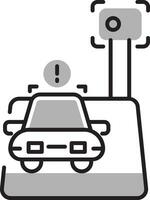 Vector illustration of Auto stand in warning traffic camera icon.