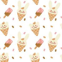 Cute ice cream in the shape of a bunny. Yummy ice-cream. Children's print. Seamless pattern. vector