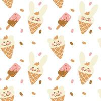 Cute ice cream in the shape of a bunny. Yummy ice-cream. Children's print. Seamless pattern. vector