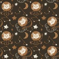Cute lion sleeping on a cloud in the sky. constellations. Sweet dreams. Kids print. Seamless pattern. vector
