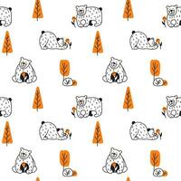 Cute bear in forest, spring season. Seamless pattern for kid products. vector