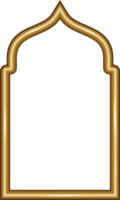 Ramadan window frame shape. Islamic golden arch. Muslim mosque element of architecture with ornament. Turkish gate and door png