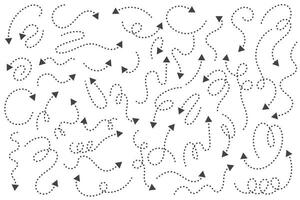 Arrows vector set. Curved hand drawn dotted elements. Doodle outline black stroke. Simple cartoon swirl scribble isolated on white background.