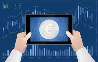 Online Trading of Euro Currency on the Forex Market. Graphic illustration on the theme of Currencies or Forex Trading. vector