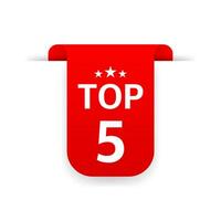 Top 5. Red ribbon. Flat vector illustration on white background.