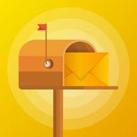 Mailbox with a letter inside in a flat style on a yellow background. Vector illustration.