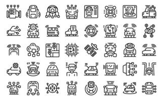 Artificial intelligence in transport icons set outline vector. Digital car vector