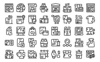 Returning goods to the shop icons set outline vector. Product refund vector