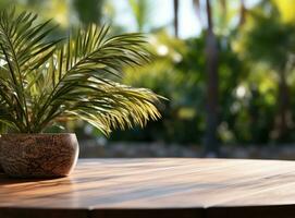 Natural podium on green forest background photo