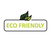 Eco friendly sticker, label, badge. Ecology icon. Stamp template for organic products with green leaves. Vector illustration isolated on white background