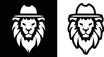 Lion wearing a hat symbol simple logo template vector illustration, Leo, Lion in a detective hat , Lion head with a hat stock vector image