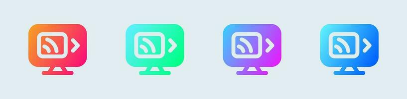 Screen mirroring solid icon in gradient colors. Wireless display signs vector illustration.