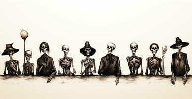 Skeletons in Halloween costumes - AI generated image photo