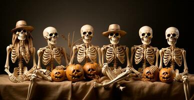 Skeletons, a symbol of the holiday of the dead Halloween - AI generated image photo