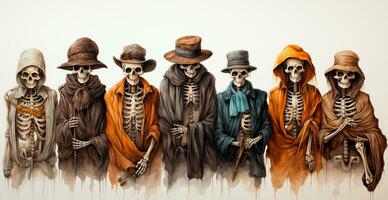 Skeletons in Halloween costumes - AI generated image photo