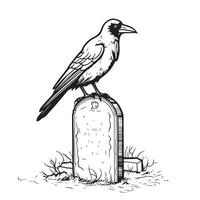 Black crow on tombston sketch hand drawn in doodle style Vector illustration Cartoon