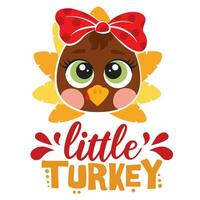 Sweet little miss Turkey vector illustration for girl.  Autumn vector design good for invitation, T shirt print, poster, card, sticker, label. My first Thanksgiving baby design