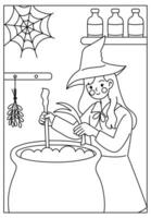 witch halloween lineart coloring page vector