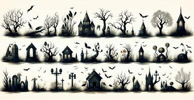 Gloomy tombstones in the cemetery, halloween festival of the dead - AI generated image photo