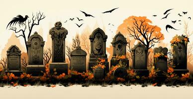 Gloomy tombstones in the cemetery, halloween festival of the dead - AI generated image photo