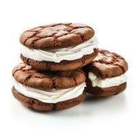 Chocolate sandwich cookie with milk cream isolated photo