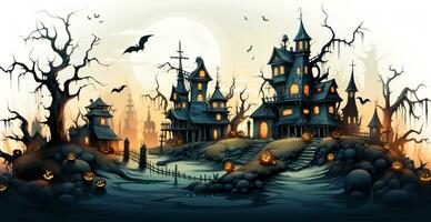 Creepy night in dark medieval castle, scary atmosphere for Halloween holiday background concept - AI generated image photo