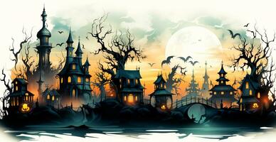 Creepy night in dark medieval castle, scary atmosphere for Halloween holiday background concept - AI generated image photo