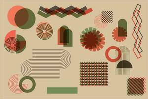 mid-century retro minimal abstract shape vector elements collection.  memphis design element with risograph concept.