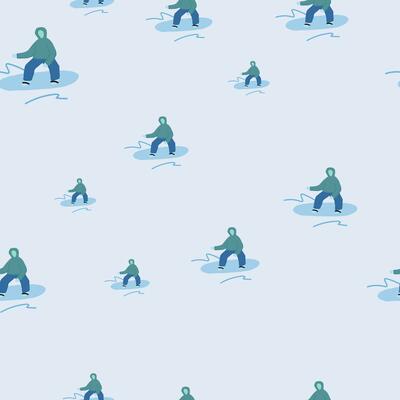 Snowboarders on the slope. Winter sports seamless pattern.