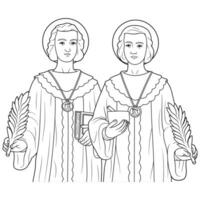 Saints Cosmas and Damian Vector Illustration Outline Monochrome