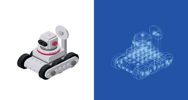 Concept with rover robot in isometric style for print and design. Vector illustration.