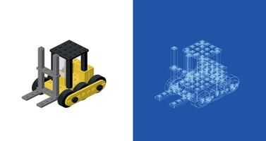 Concept with forklift in isometric style for print and decoration . Vector illustration.