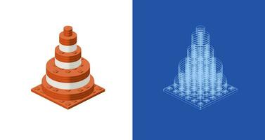 Concept with traffic cone in isometric style for print and decoration. Vector illustration.