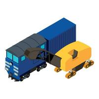 Pavement repair icon isometric vector. Asphalt milling near railway locomotive vector