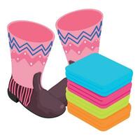 Bright shoes icon isometric vector. Pair pink boot and colorful underwear stack vector