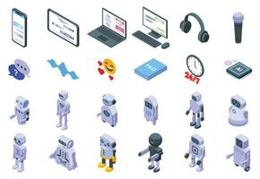 Customer service chatbot icons set isometric vector. Ai digital vector