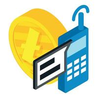 Litecoin cryptocurrency icon isometric vector. Litecoin coin and mobile phone vector