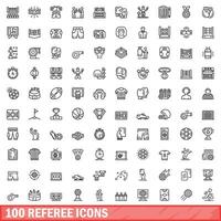 100 referee icons set, outline style vector