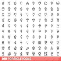 100 popsicle icons set, outline style vector